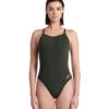 Arena Women's Solid Challenge Back One Piece Swimsuit Dark Sage
