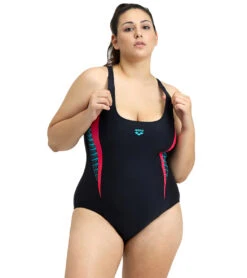 Arena Women's Plus Size Print Threefold V Back One Piece Swimsuit