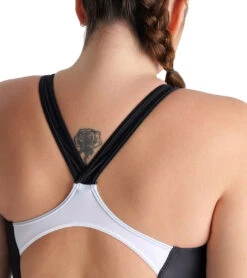 Arena Women's Plus Size Print Threefold V Back One Piece Swimsuit -Swimming Equipment Shop 8591113519272 blackasphaltwhite 5a