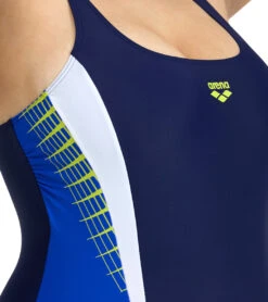Arena Women's Plus Size Print Threefold V Back One Piece Swimsuit -Swimming Equipment Shop 8591113519272 navyneonbluewhite 4a