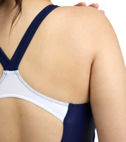 Arena Women's Plus Size Print Threefold V Back One Piece Swimsuit -Swimming Equipment Shop 8591113519272 navyneonbluewhite 5a