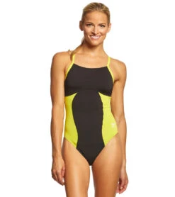 Speedo Women's Spark Splice Flyback One Piece Swimsuit 27 Speedo Women's Spark Splice Flyback One Piece Swimsuit -Swimming Equipment Shop 8635086405800 blackyellow