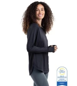 Bloq UV Women's Relaxed Scallop Long Sleeve UPF 50 Sun Shirt -Swimming Equipment Shop 8637912907944 black 2a