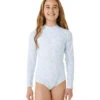 Rip Curl Girls' Hibiscus Long Sleeve One Piece Swimsuit (Big Kid) -Swimming Equipment Shop 8637973037224 lightblue 1a