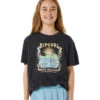 Rip Curl Girls' Hibiscus Heat Art Short Sleeve Tee (Big Kid) -Swimming Equipment Shop 8637979132072 washedblack 1a