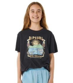 Rip Curl Girls' Hibiscus Heat Art Short Sleeve Tee (Big Kid) -Swimming Equipment Shop 8637979132072 washedblack