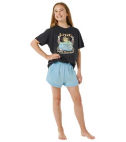 Rip Curl Girls' Hibiscus Heat Art Short Sleeve Tee (Big Kid) -Swimming Equipment Shop 8637979132072 washedblack 3a