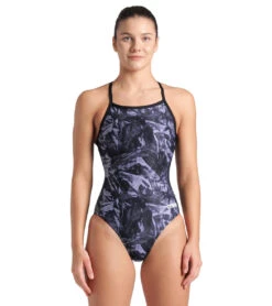 Arena Women's Team Crackle Lightdrop Back One Piece Swimsuit -Swimming Equipment Shop 8637997121704 blackteamblack