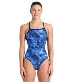 Arena Women's Team Crackle Lightdrop Back One Piece Swimsuit -Swimming Equipment Shop 8637997121704 blackteamroyal