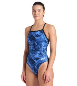 Arena Women's Team Crackle Lightdrop Back One Piece Swimsuit -Swimming Equipment Shop 8637997121704 blackteamroyal 2a