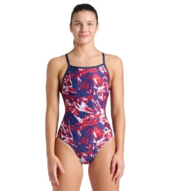 Arena Women's Team Crackle Lightdrop Back One Piece Swimsuit -Swimming Equipment Shop 8637997121704 navyteamredwhiteblue 1a