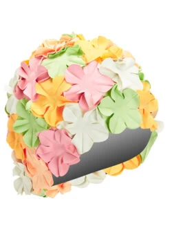 Sporti Flower Swim Cap -Swimming Equipment Shop 8638401904808 pastelpinkgreenpeachorangewhite 2a