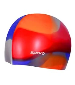 Sporti Multi Color Silicone Swim Cap -Swimming Equipment Shop 8638423990440 blueorangeredwhite 1a