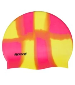Sporti Multi Color Silicone Swim Cap -Swimming Equipment Shop 8638423990440 neonpinkyellow 1a