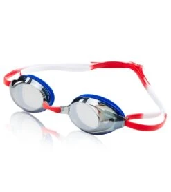 Sporti Antifog S2 Mirrored Goggle -Swimming Equipment Shop 8638441554088 silvermirrorsmokelensredwhiteblueframe 1a