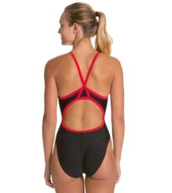 Sporti Guard Piped Thin Strap One Piece Swimsuit -Swimming Equipment Shop 8638447747240 blackreds 3a