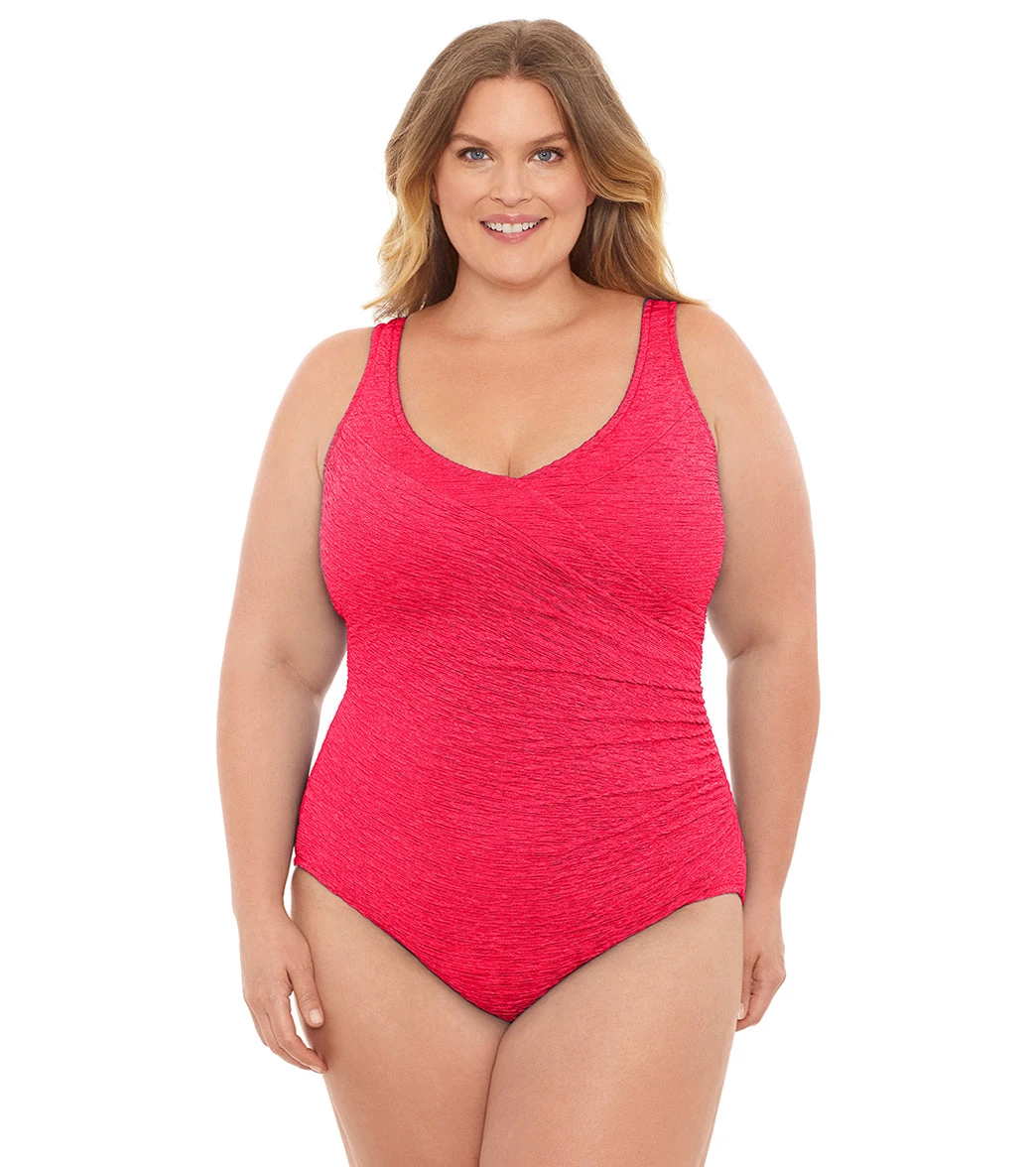 Krinkle By Penbrooke Plus Size Chlorine Resistant Mock Surplice One Piece Swimsuit 14 Krinkle By Penbrooke Plus Size Chlorine Resistant Mock Surplice One Piece Swimsuit - Image 12