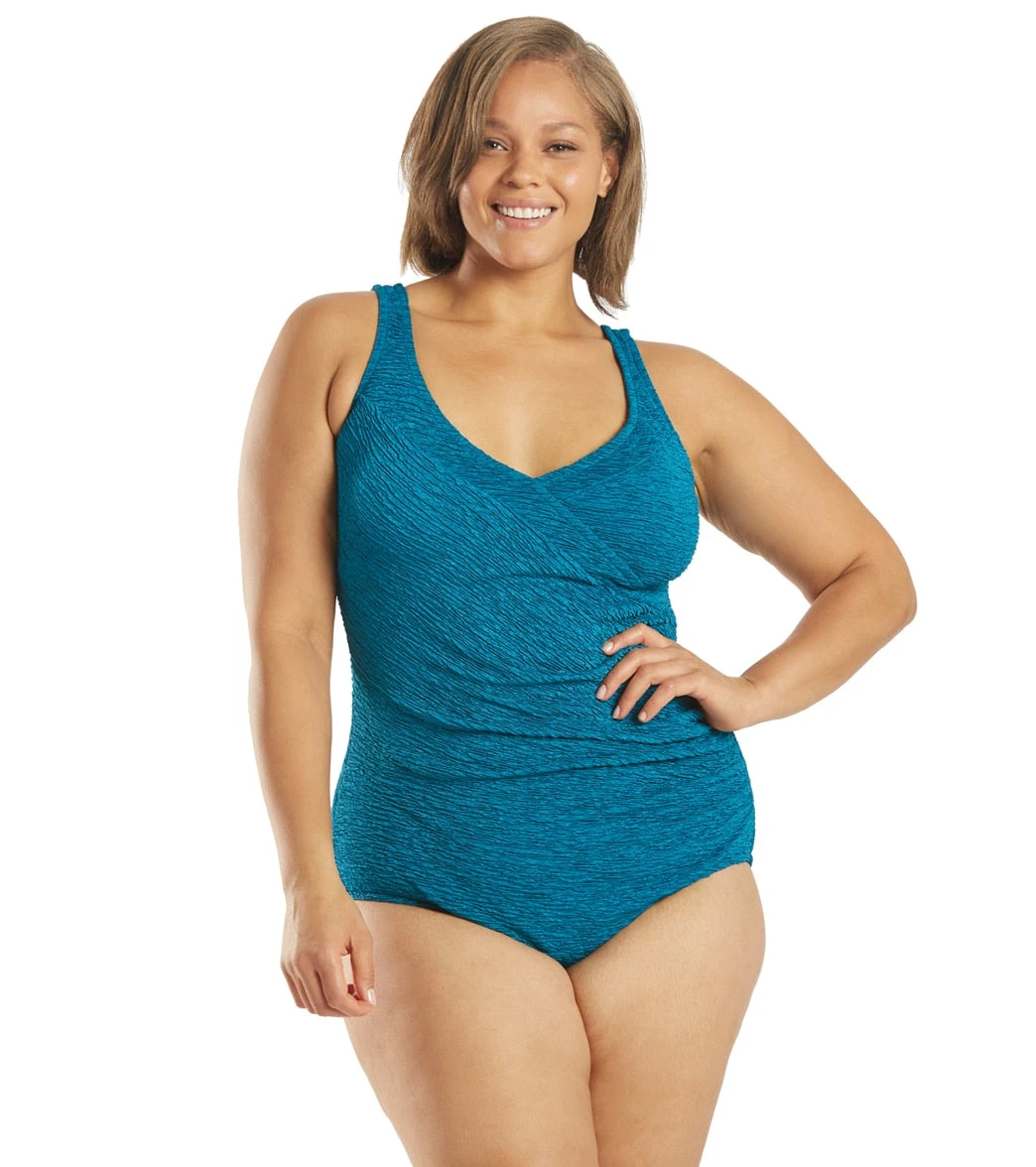 Krinkle By Penbrooke Plus Size Chlorine Resistant Mock Surplice One Piece Swimsuit 9 Krinkle By Penbrooke Plus Size Chlorine Resistant Mock Surplice One Piece Swimsuit - Image 7