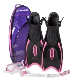 Cressi Palau Bag Mask, Snorkel, And Fin Set -Swimming Equipment Shop 8639122636968 pink