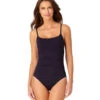 Anne Cole Women's Solid Shirred Lingerie One Piece Swimsuit -Swimming Equipment Shop 8639296897192 navy