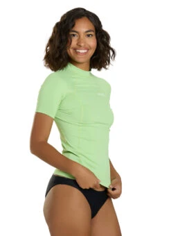 Xcel Women's Premium Stretch Short Sleeve Rash Guard With Key Pocket 40 Xcel Women's Premium Stretch Short Sleeve Rash Guard With Key Pocket -Swimming Equipment Shop 8639573688488 lemongrass 2a