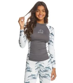 Xcel Women's Ocean Ramsey UV 6oz. Long Sleeve Rashguard -Swimming Equipment Shop 8639990005928 gunmetaldolphin