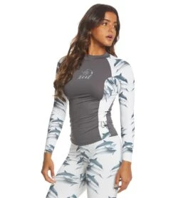 Xcel Women's Ocean Ramsey UV 6oz. Long Sleeve Rashguard -Swimming Equipment Shop 8639990005928 gunmetaldolphin 2a