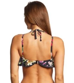Carmen Marc Valvo Botanical High Neck Ruffle Crop Bikini Top -Swimming Equipment Shop 8639993610408 black 3a