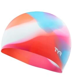 TYR Junior Tie Dye Swim Cap -Swimming Equipment Shop 8640159580328 pinkblueorange