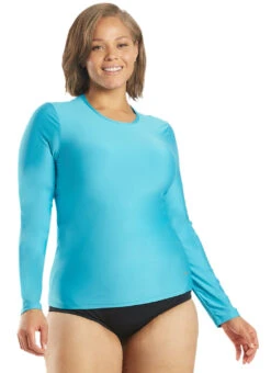 Sporti Women's Plus Size L/S UPF 50+ Comfort Fit Rash Guard 28 Sporti Women's Plus Size L/S UPF 50+ Comfort Fit Rash Guard -Swimming Equipment Shop 8641029636264 oceanblue