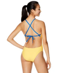 Speedo Women's Solid Tie Back One Piece Swimsuit -Swimming Equipment Shop 8641118568616 lemonchrome 2a
