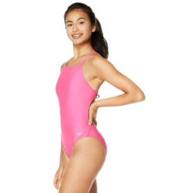 Speedo Women's Solid Tie Back One Piece Swimsuit -Swimming Equipment Shop 8641118568616 pinkglo