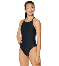 Speedo Women's Solid Tie Back One Piece Swimsuit -Swimming Equipment Shop 8641118568616 speedoblack