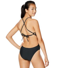Speedo Women's Solid Tie Back One Piece Swimsuit -Swimming Equipment Shop 8641118568616 speedoblack 2a
