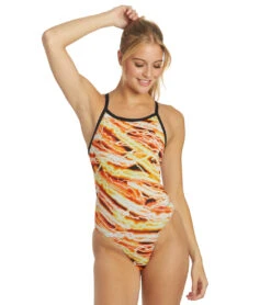 Sporti HydroLast Flash Thin Strap One Piece Swimsuit (26-40) -Swimming Equipment Shop 8641390248104 orangegold
