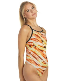 Sporti HydroLast Flash Thin Strap One Piece Swimsuit (26-40) -Swimming Equipment Shop 8641390248104 orangegold 3a