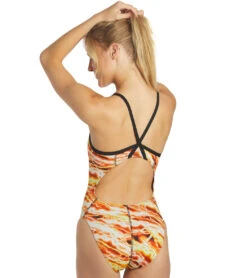 Sporti HydroLast Flash Thin Strap One Piece Swimsuit (26-40) -Swimming Equipment Shop 8641390248104 orangegold 4a