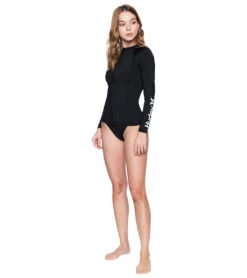 Hurley Women's Oao Solid Long Sleeve Zip Hoodie Rashguard -Swimming Equipment Shop 8641464533160 black 3a