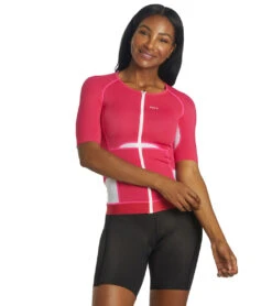 Louis Garneau Women's Sprint Short Sleeve Tri Jersey -Swimming Equipment Shop 8641685127336 darkpinkblack