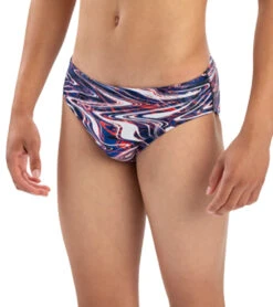 Dolfin Men's Reliance Jet Stream All-Over Print Racer Brief Swimsuit -Swimming Equipment Shop 8641793261736 jetstreamredwhiteblue 1a
