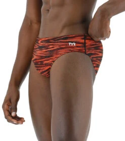 TYR Men's Fizzy Racer Brief Swimsuit 35 TYR Men's Fizzy Racer Brief Swimsuit -Swimming Equipment Shop 8642071232680 blackorange 4a