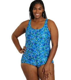 Sporti Plus Size HydroLast Spring Garden Chlorine Resistant Conservative Scoop Back One Piece Swimsuit -Swimming Equipment Shop 8642409136296 2t