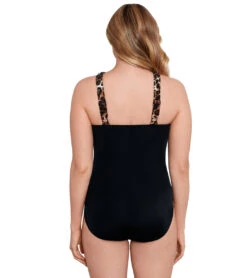 Longitude Women's Catcall Crossover Draped Tank Long Torso One Piece Swimsuit -Swimming Equipment Shop 8642582020264 brown 3a