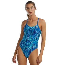 TYR Women's Crystalized Durafast Elite Cutoutfit One Piece Swimsuit -Swimming Equipment Shop 8644261478568 bluegreen