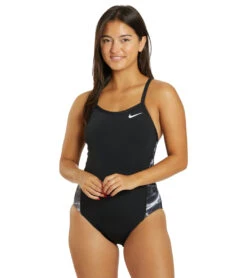 Nike Women's Hydrastrong Multi Print Splice Racerback One Piece Swimsuit -Swimming Equipment Shop 8645622825128 black