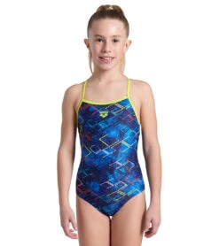 Arena Girls' Daly Light Drop Back One Piece Swimsuit -Swimming Equipment Shop 8645961580712 navysoftgreennavymulti