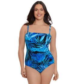 Longitude Women's Jungle Boogie Side Shirred Bandeau Long Torso One Piece Swimsuit -Swimming Equipment Shop 8646006767784 2t