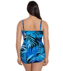 Longitude Women's Jungle Boogie Side Shirred Bandeau Long Torso One Piece Swimsuit -Swimming Equipment Shop 8646006767784 turquoiseblue 3a