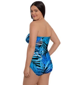 Longitude Women's Jungle Boogie Side Shirred Bandeau Long Torso One Piece Swimsuit -Swimming Equipment Shop 8646006767784 turquoiseblue 5a