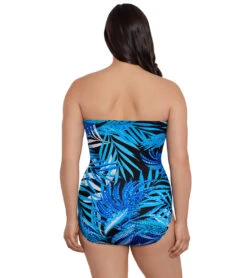 Longitude Women's Jungle Boogie Side Shirred Bandeau Long Torso One Piece Swimsuit -Swimming Equipment Shop 8646006767784 turquoiseblue 6a